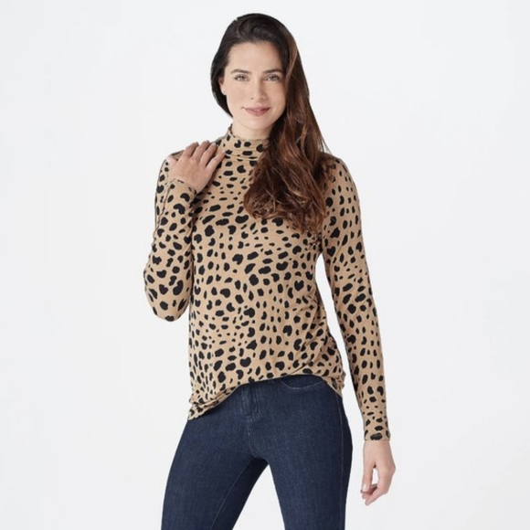 New Laurie Felt Zebra Bamboo Blend Mock Neck Long Sleeve Top 1X 18W 20W - Picture 1 of 11